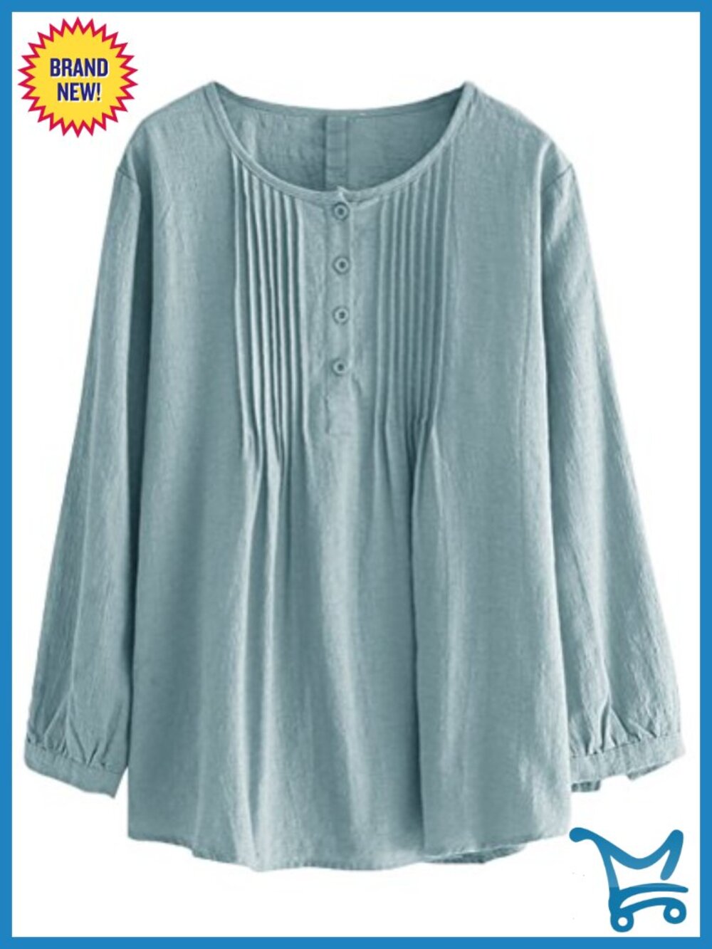 Cotton Linen Pleated Blouse Long Sleeve Loose Fit Tunic Top